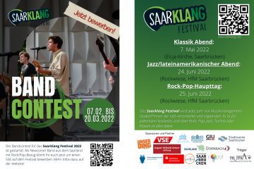 Wir sind Kooperationspartner des Saarklang Festivals. Bewerbt Euch jetzt beim Band Contest noch bis zum 20.03.22.